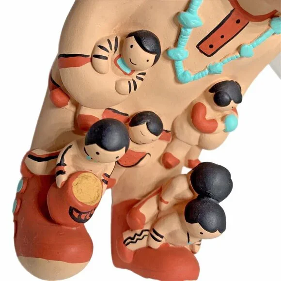 Signed Teissedre Navajo Pottery Storyteller Figurine 1986 6" Father 8 Kids VTG - Picture 10 of 11